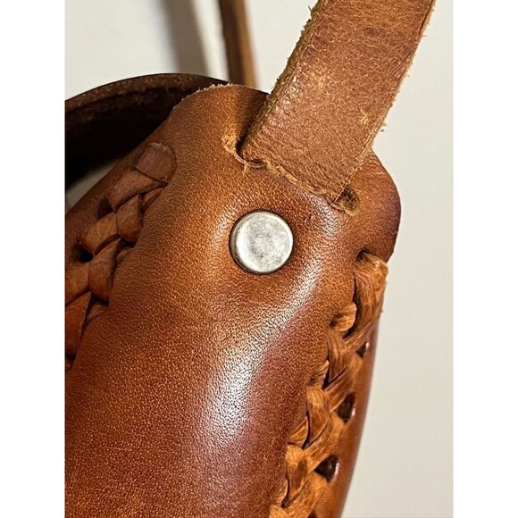 Vintage Hand Tooled Leather Brown S Boho Western Floral Crescent Medallion 70s - Picture 12 of 13